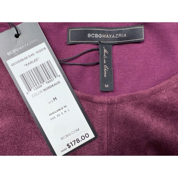 NWT BCBG Max Azaria "Karlee" Vegan Suede Mini Dress in Bordeaux, Size Medium - Picture 5 of 12